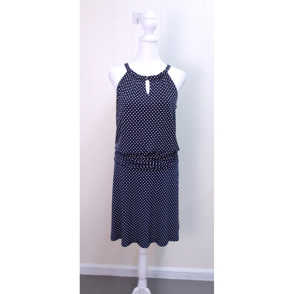 St. Topaz Navy Blue Polka Dot Mini Dress‎ Casual Sun Dress Sz 12 / #8053